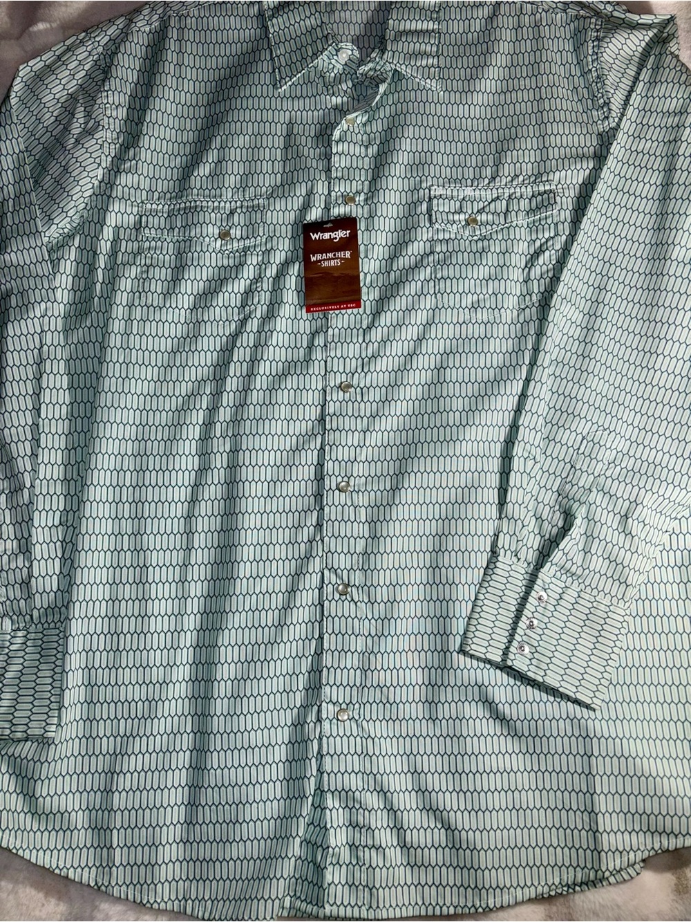 Wrangler Men’s Light Teal Geometric Button-Down Shirt